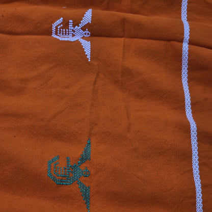 Vintage Mexican Handwoven Orange Blanket Bird Embroidery Serape Textile Throw