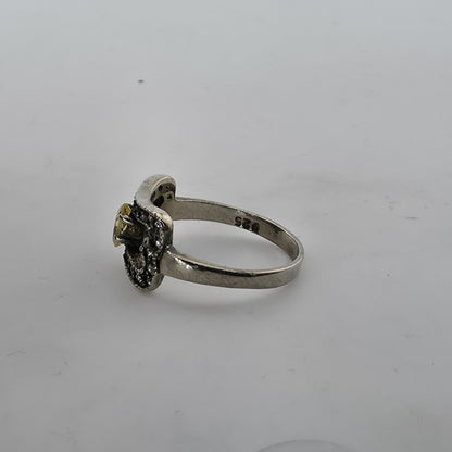 925 Sterling Silver Yellow Stone Open Bow Ring Vintage Gothic Size 6 Jewelry