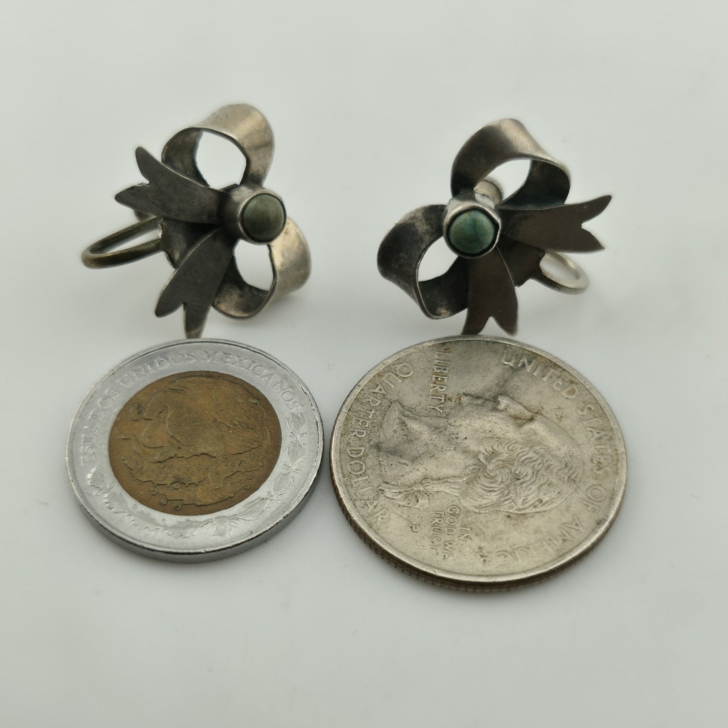 Vintage Sterling Silver Turquoise Bow Earrings Southwestern Ribbon Jewelry