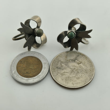 Vintage Sterling Silver Turquoise Bow Earrings Southwestern Ribbon Jewelry
