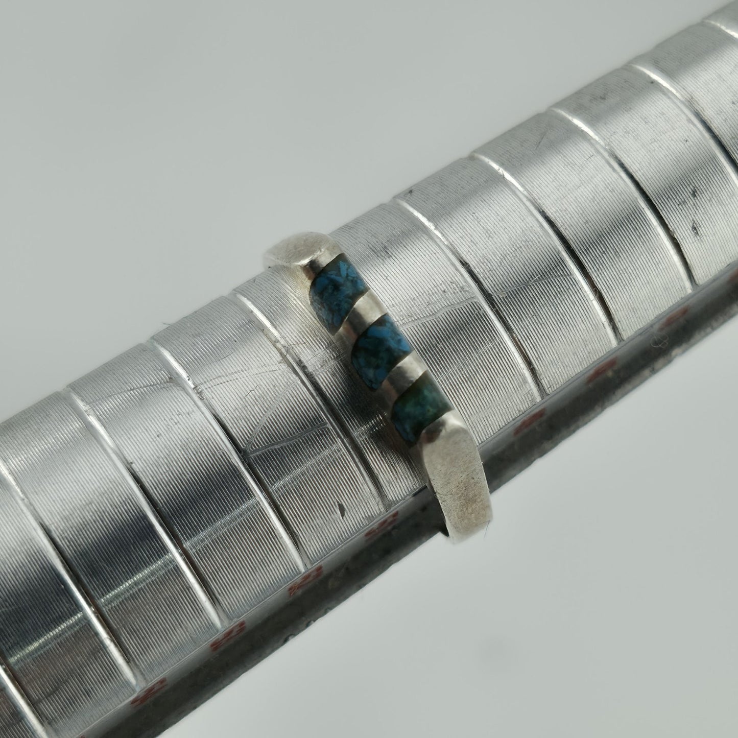 Vintage Mexico 925 Sterling Silver Turquoise Inlay Ring MCM Minimalist Band 5