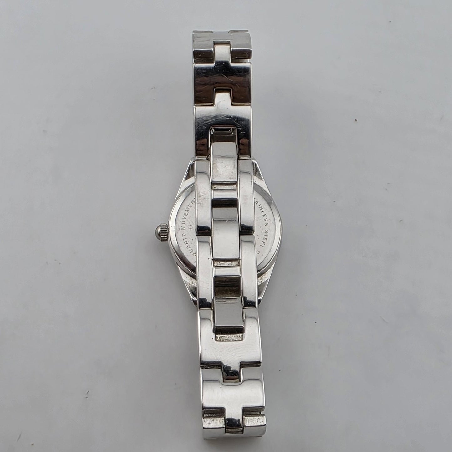 Vintage Roxy RX1090 Pink Dial Rhinestone Quartz Watch Womens Stainless Steel
