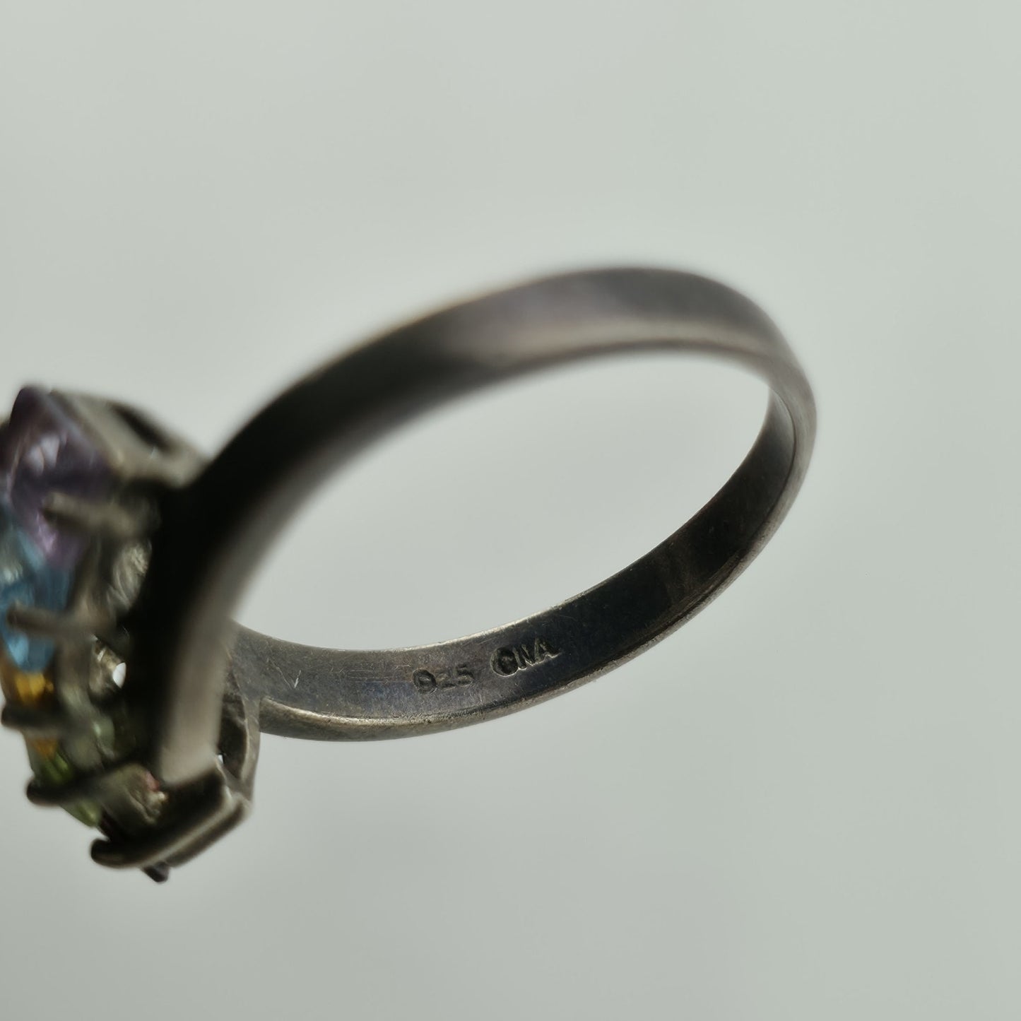 Sterling Silver Rainbow Multi-Gem Baguette Ring, Size 8 925 GNA Jewelry