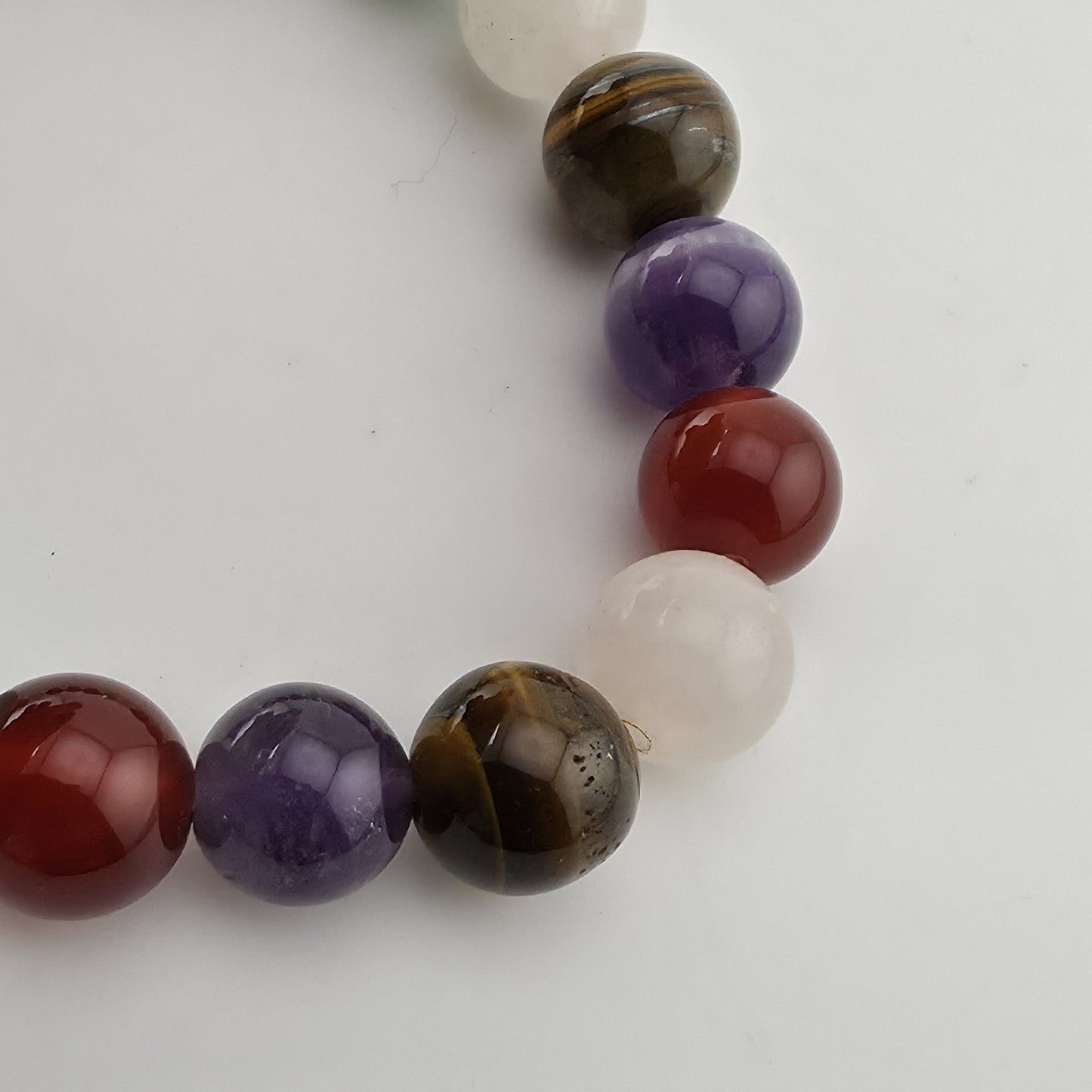 Multi Gemstone Beaded Stretch Bracelet Amethyst Tiger’s Eye Quartz 6.25"