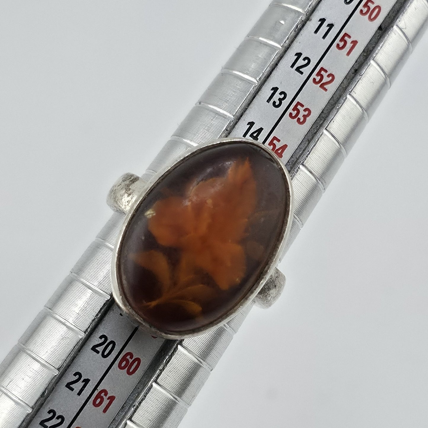 Polish Baltic Amber Reverse Carved Sterling Silver Ring 925 Size 8 Vintage