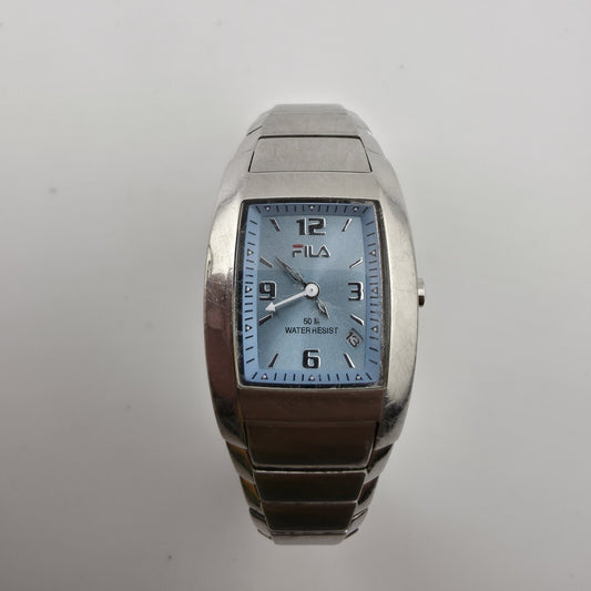 Fila Women’s Silver Tone Blue Dial Watch Stainless Steel New Battery Size 5.5