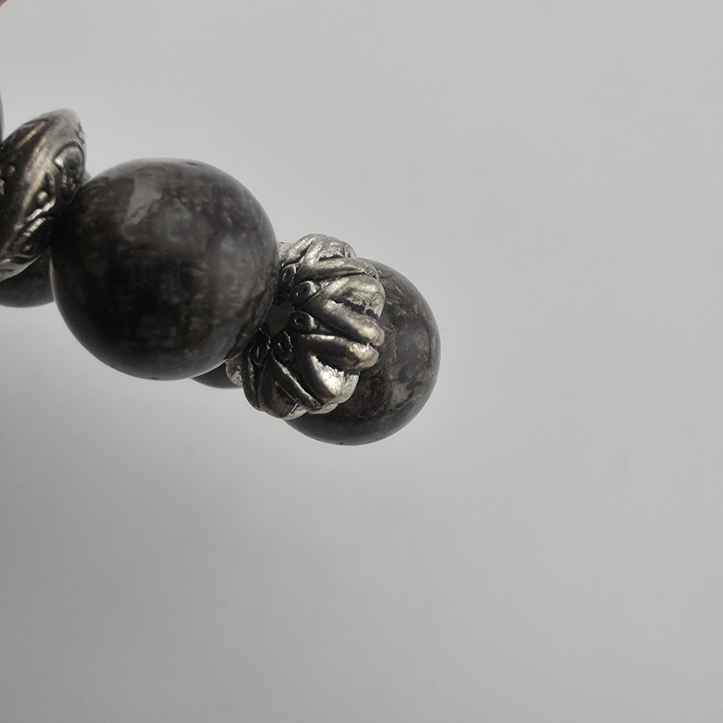 Bali Silver Tone Coffee Bean Jasper Beaded Stretch Bracelet 6" Jewelry