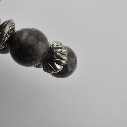 Bali Silver Tone Coffee Bean Jasper Beaded Stretch Bracelet 6" Jewelry