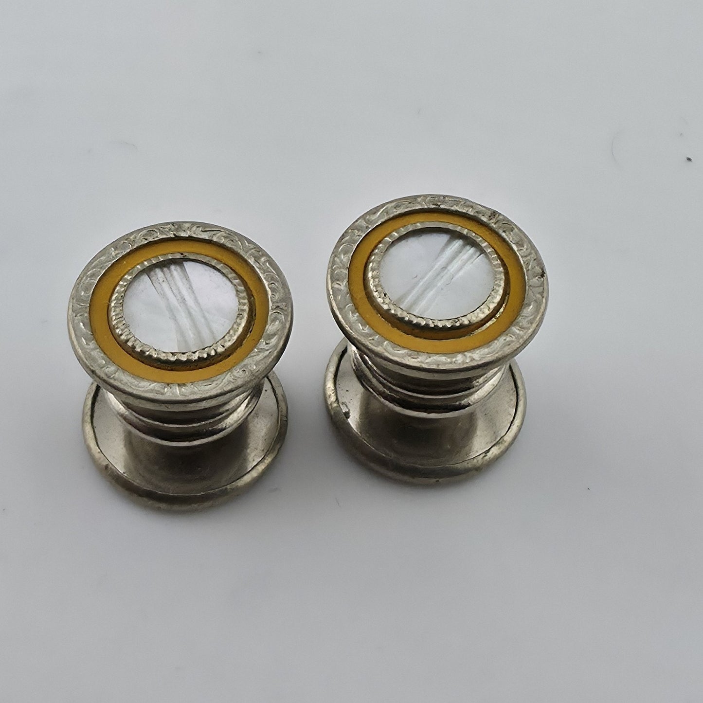 Vintage Silver Plated Glass Cufflinks Yellow Retro Atomic Mid Century Formal