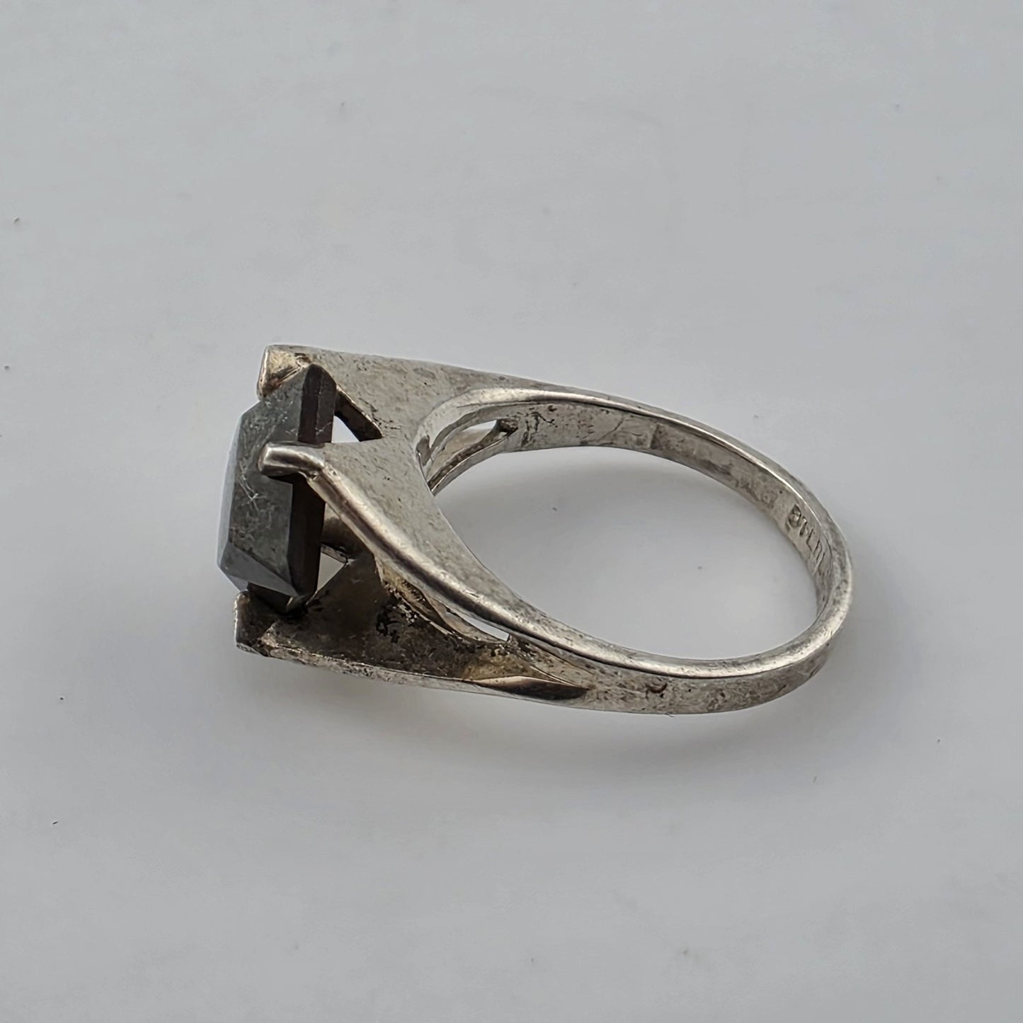 Vintage Sterling Silver Garnet Ring Size 3.5 Mid Century Modernist Geometric