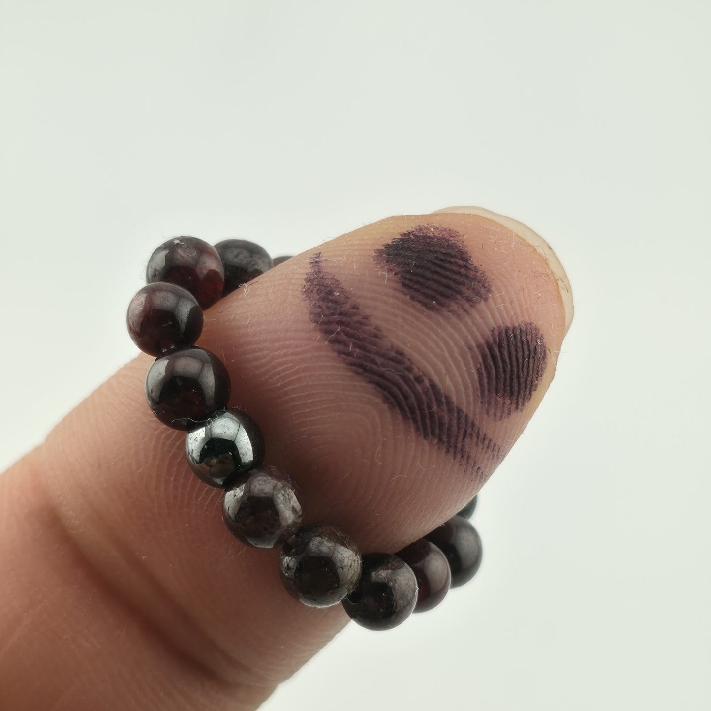 Garnet Beaded Bracelet Natural Stone Stretch Dark Red Black Round Beads 6.5 - 7