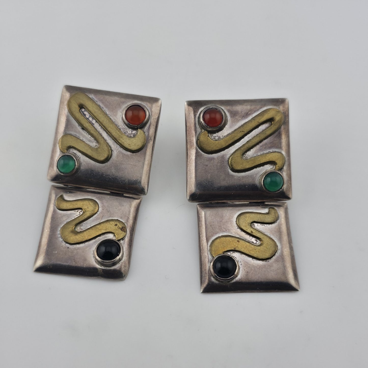 Vintage Taxco Mexico 925 Sterling Silver Modernist Snake Dangle Earrings Mcm