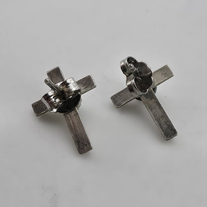 Vintage 925 Sterling Silver Turquoise Cross Stud Earrings Southwestern Faith