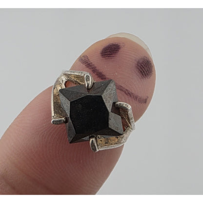 Vintage Sterling Silver Garnet Ring Size 3.5 Mid Century Modernist Geometric