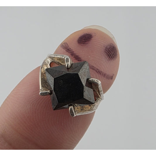 Vintage Sterling Silver Garnet Ring Size 3.5 Mid Century Modernist Geometric