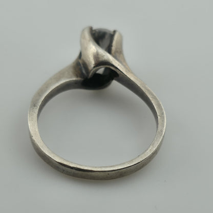 Sterling Silver Solitaire Ring CZ Stone Modernist Design Size 6.5 Vintage