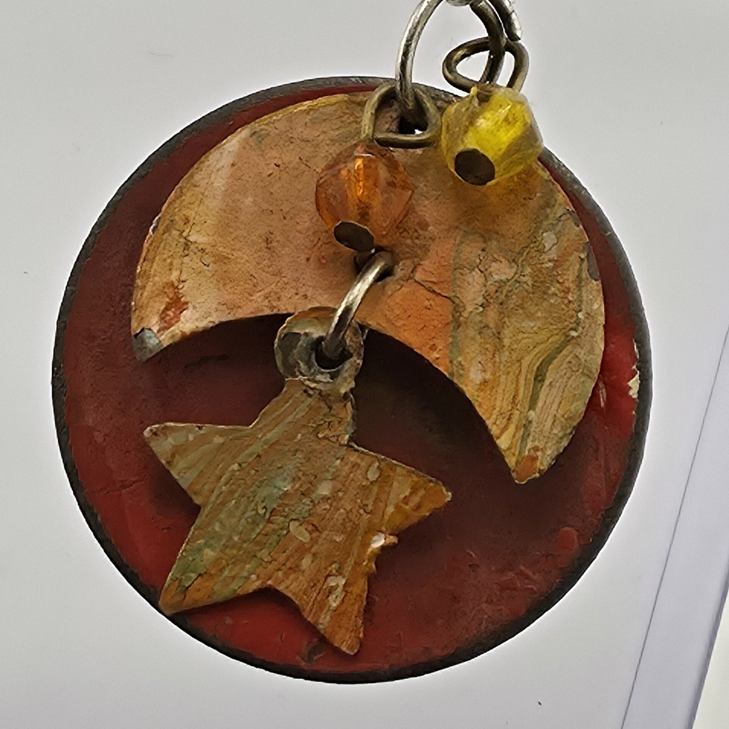 Vintage Handmade Boho Dangle Earrings Star Moon Mixed Media Rustic Art Jewelry