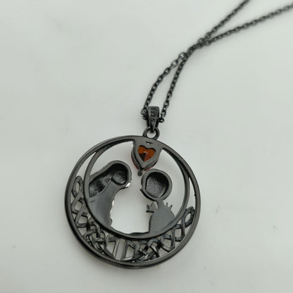 Nightmare Before Christmas Jack & Sally Heart Pendant Necklace 925 16” Gothic