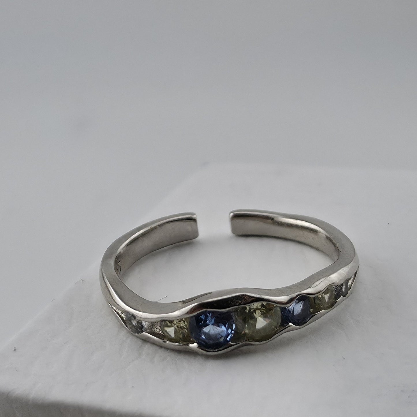 S925 Sterling Silver Organic Size 7 Adjustable Blue Purple Zircon Ring