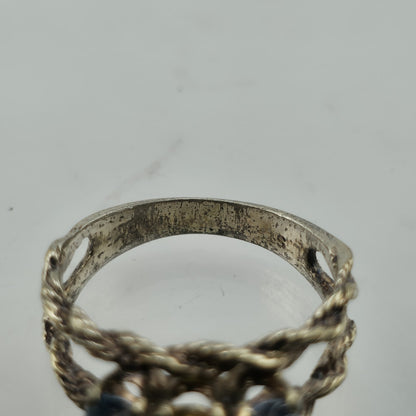 Vintage Sterling Silver Three Stone Ring Size 6.25Mother Grandmother Rope Ring