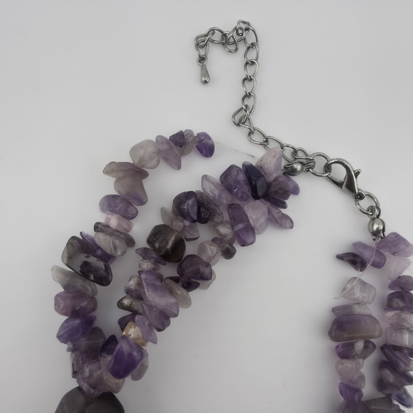 Purple Amethyst Multiple Strand Chip Necklace 20" Toggle Clasp Statement Piece