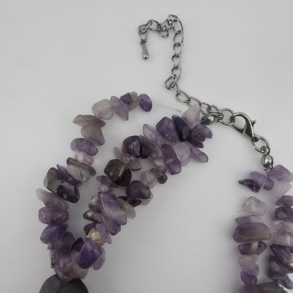 Purple Amethyst Multiple Strand Chip Necklace 20" Toggle Clasp Statement Piece