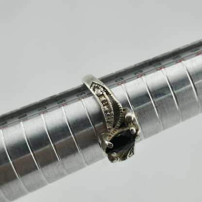 Vintage Avon Sterling Silver 925 Black Stone Ring Marquise Size 7.25