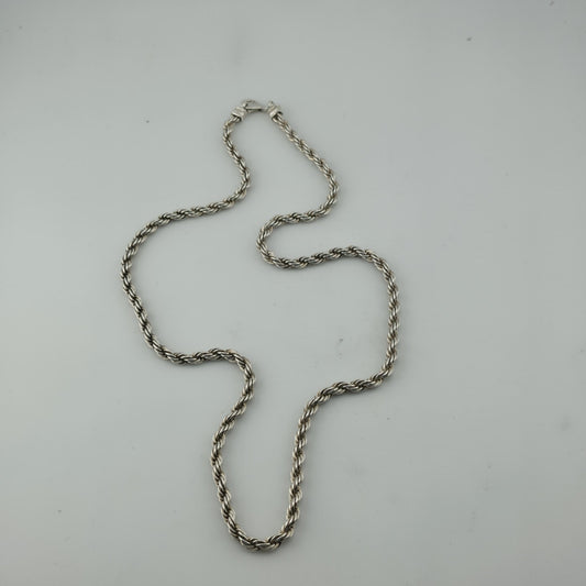 Solid Sterling Silver 925 Rope Chain Necklace 24” 47.2g Heavy Twist Link Italy
