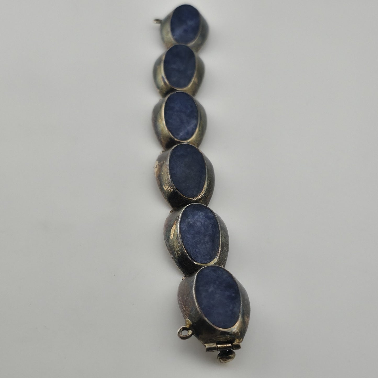 Vintage Taxco Mexico 925 Sterling Silver Blue Sodalite Link Bracelet 6.75 Signed