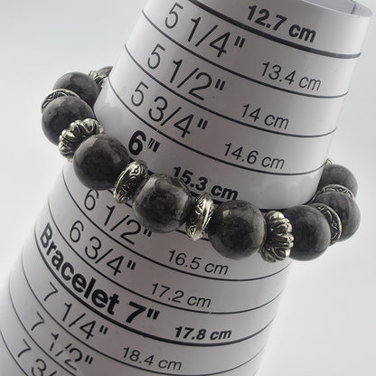 Bali Silver Tone Coffee Bean Jasper Beaded Stretch Bracelet 6" Jewelry