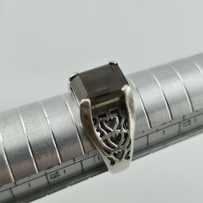925 Sterling Silver Ring Quartz Stencil Cutout Shoulder Sz 8 Vintage