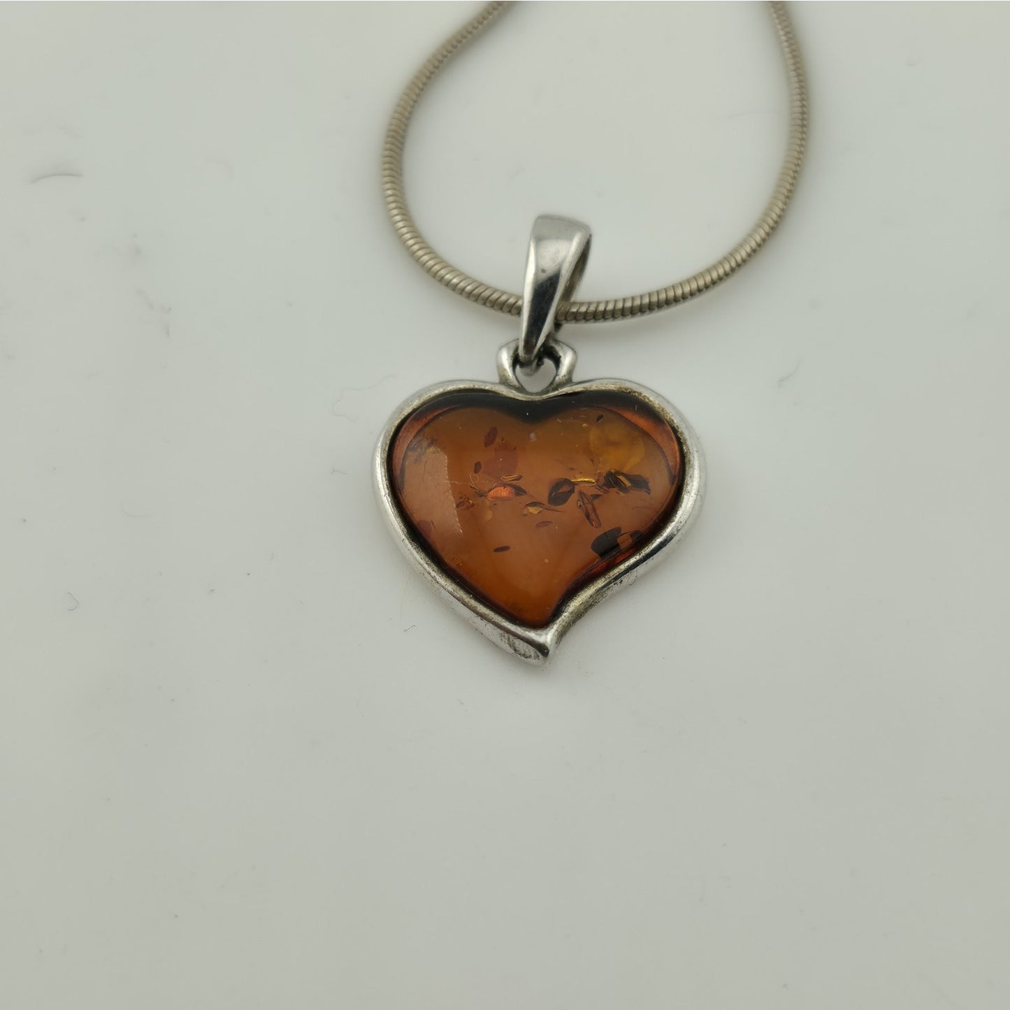 Paolo Romeo Sterling Silver 925 Amber Heart Pendant Necklace Snake Chain 16"