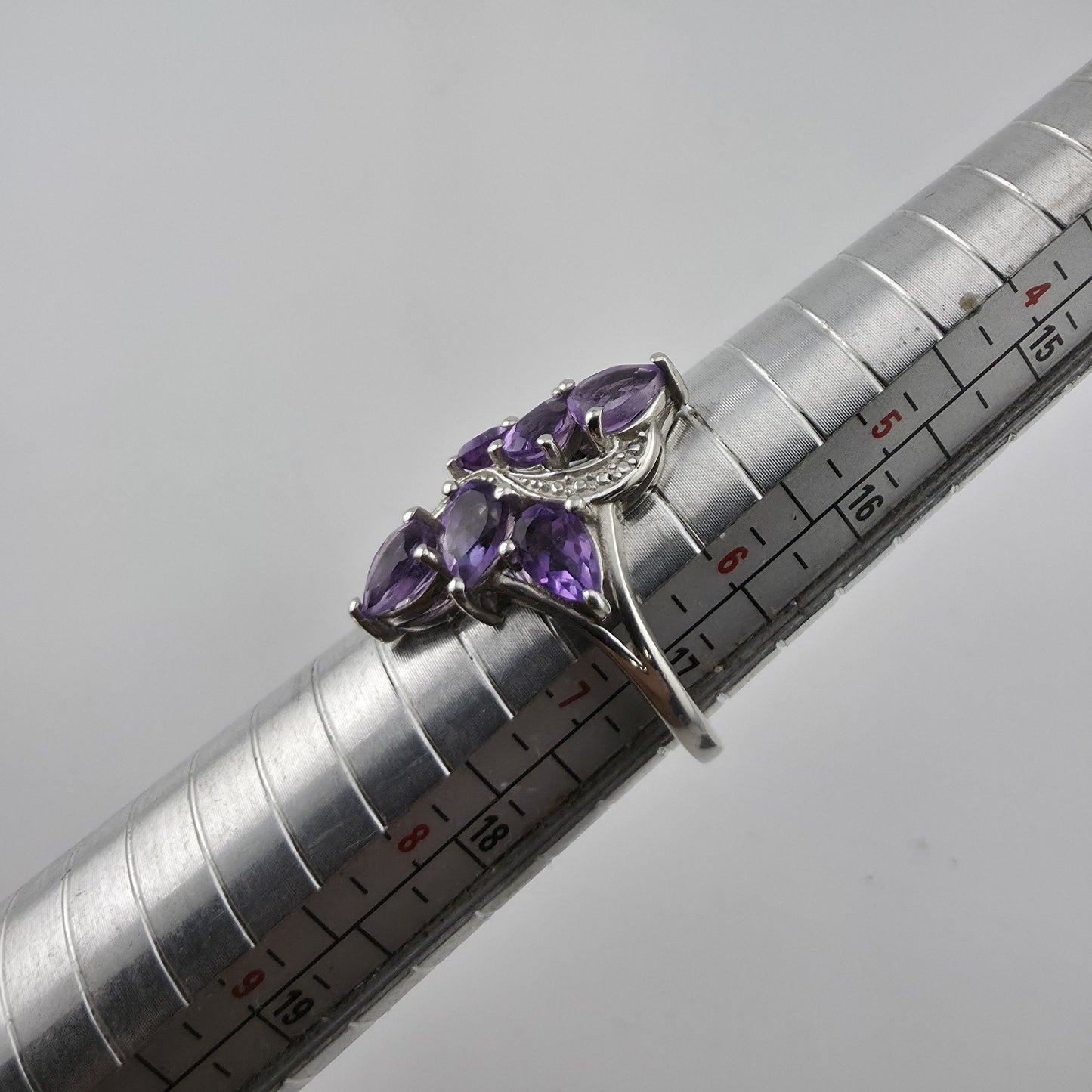 Sterling Silver Plated Amethyst Ring Pear Cut Cluster Swirl Size 6.75 Jewelry