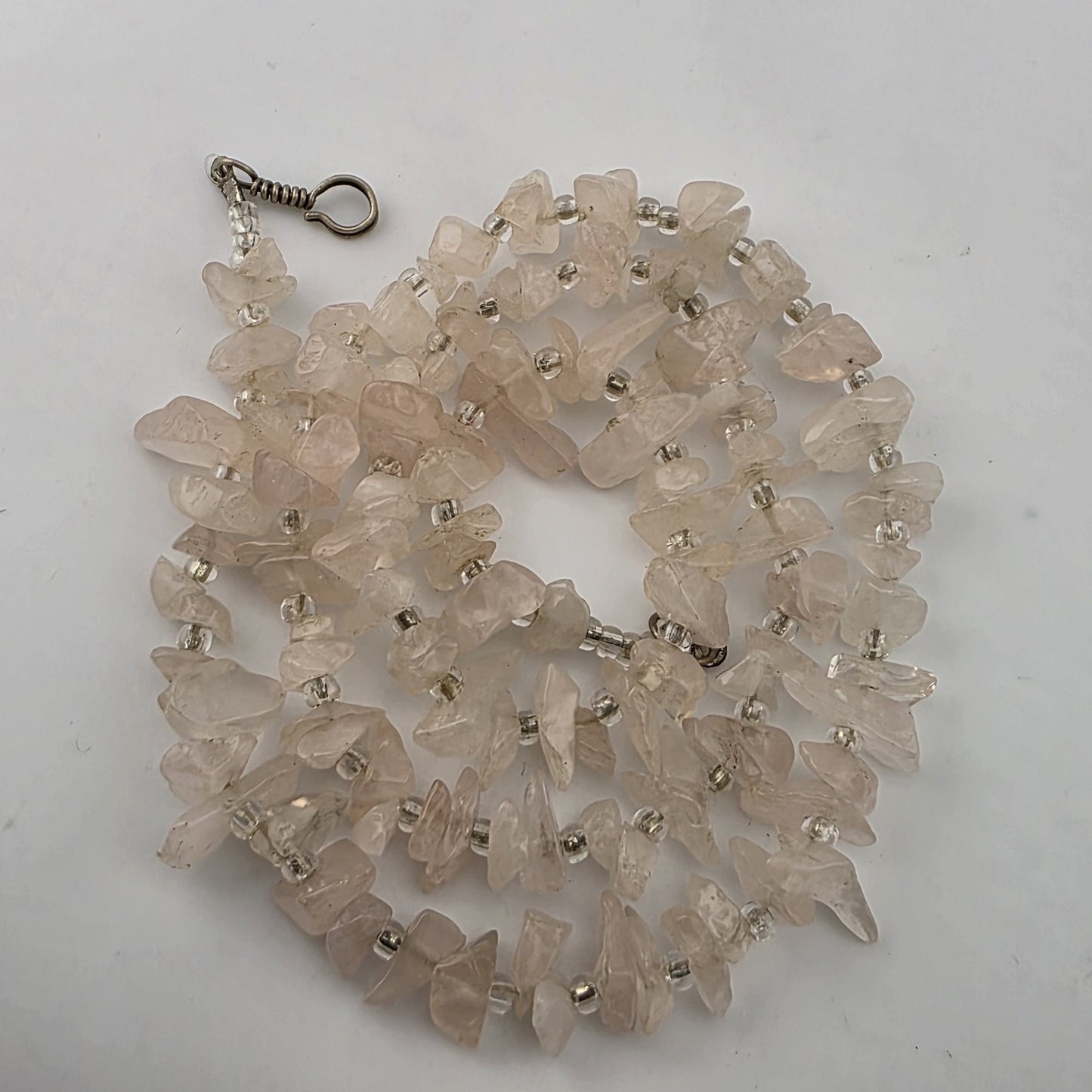 Rose Quartz Chip Necklace 20” Pink Gemstone Beaded Healing Boho