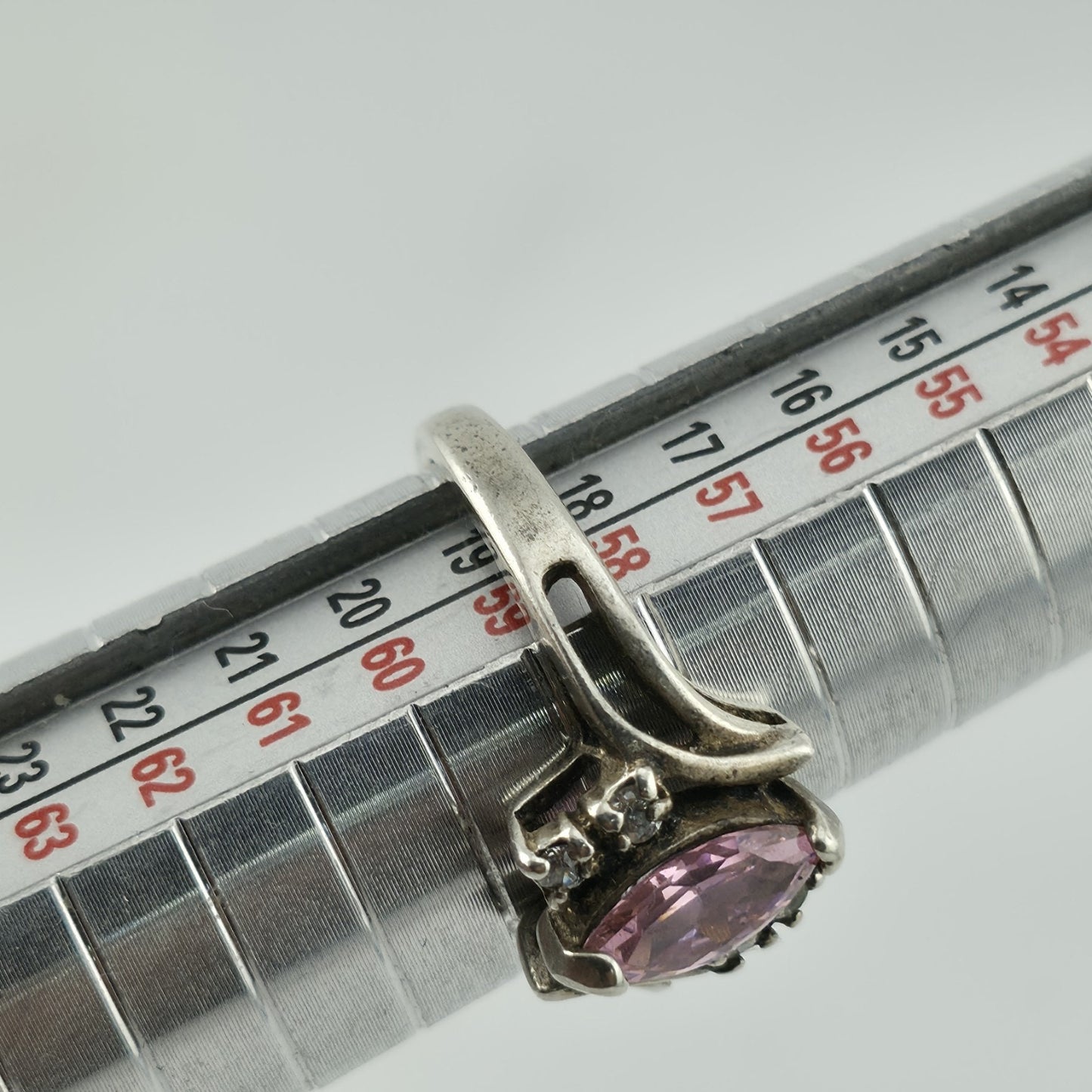Sterling Silver 925 marquise cut Pink Stone Ring CZ Accents Size 8.75