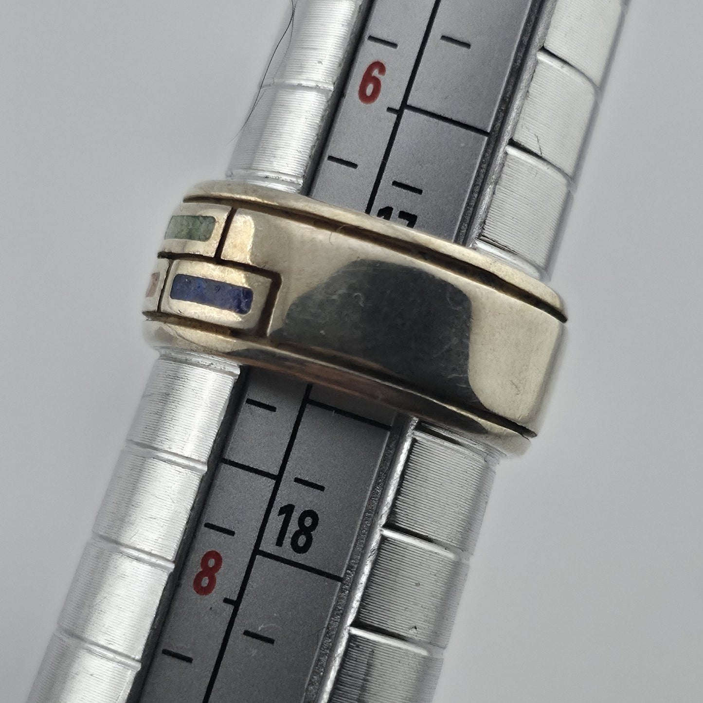Waldeck Johnson 925 Sterling Silver Inlay Band Ring Size 7 Native American