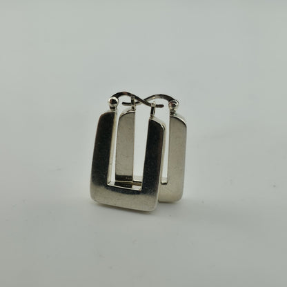 Sterling Silver 925 Rectangle Hoop Earrings Minimalist Geometric Dangle