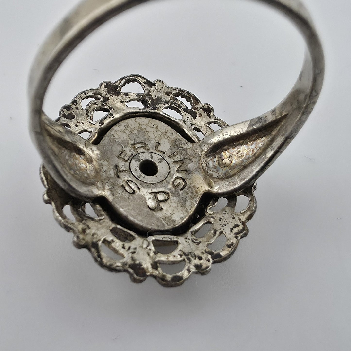 Vintage Mid Century Sterling Silver Black Onyx Ring Size 6.5 Filigree Statement