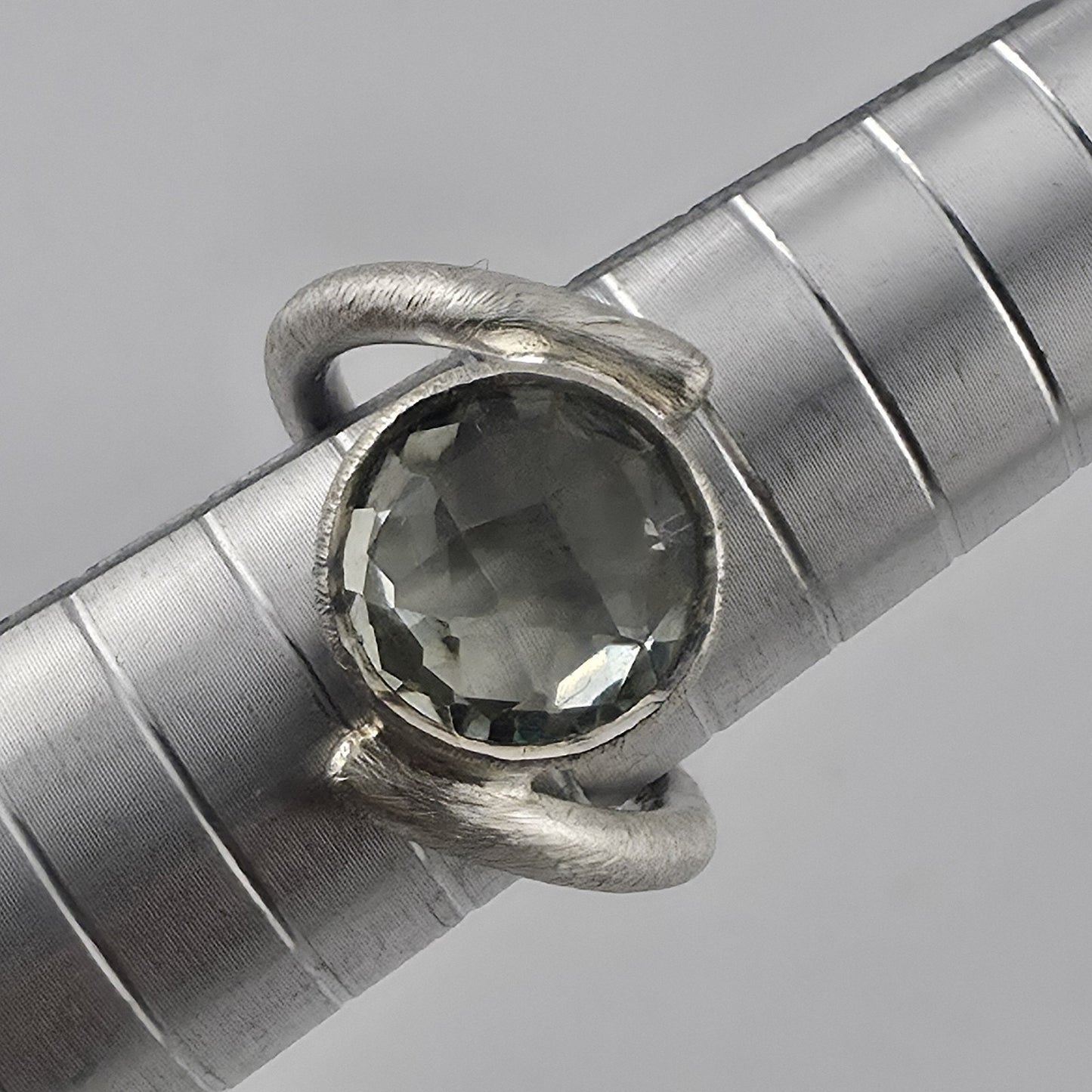 Sterling Silver Green Amethyst Quartz Ring 6.75 Modernist Bypas Statement