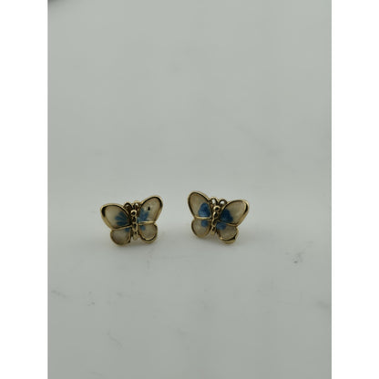 Butterflies Earrings Sterling Silver Mother Of Pearl Gold Plated Studs Dyad Ital