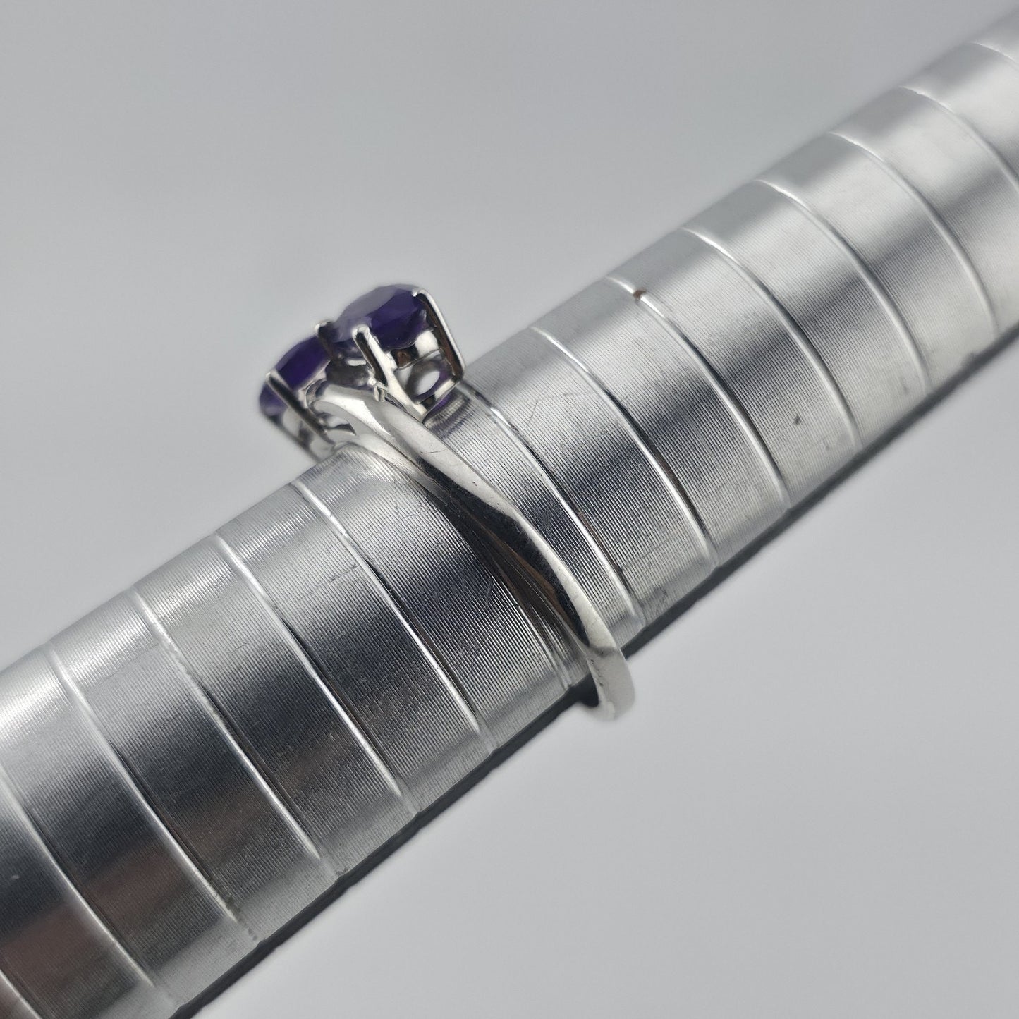 Sterling Silver 925 Amethyst Ring Two Stone Bypass Purple Size 7.75 Jewelry