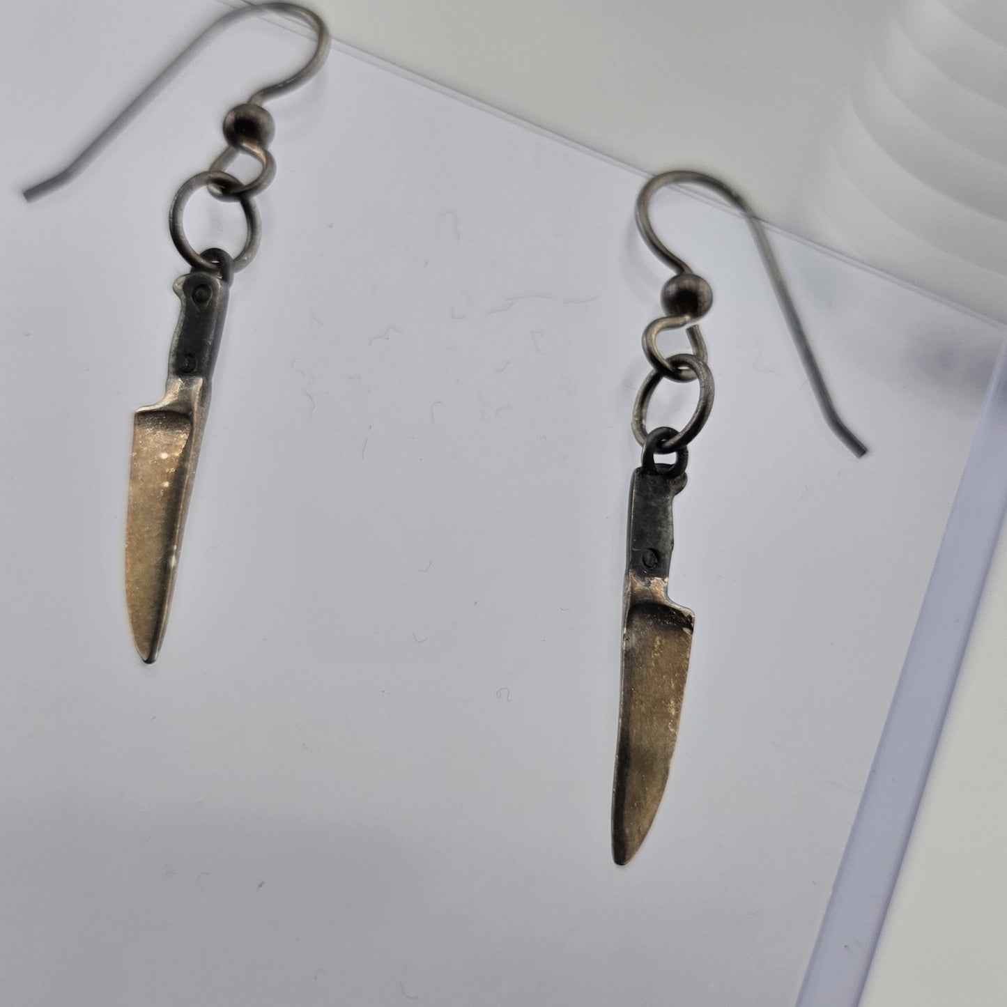 Vintage Sterling Silver Knife Dangle Earrings Unique Mini Blade Drop