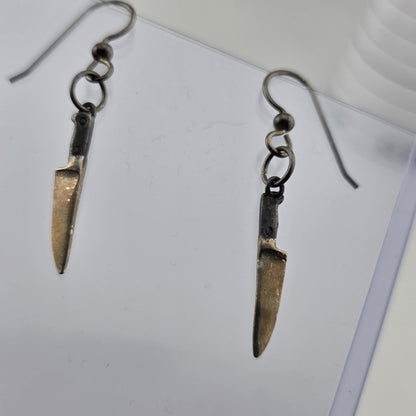 Vintage Sterling Silver Knife Dangle Earrings Unique Mini Blade Drop