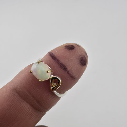 Natural Opal Ring 925 Sterling Silver Unique Gold Accent Size 5.25 Jewelry