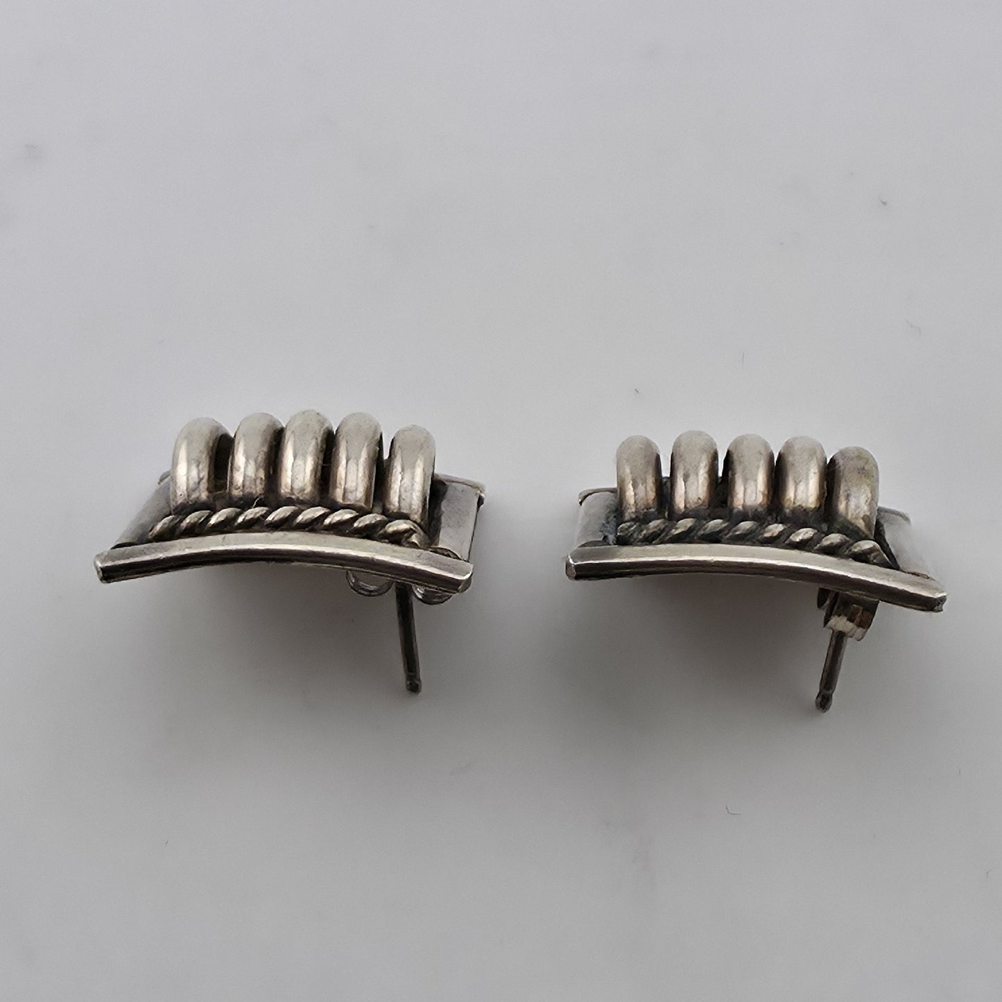 Priscilla Apache PA Sterling Silver Ribbed Cable Stud Earrings Southwest Navajo