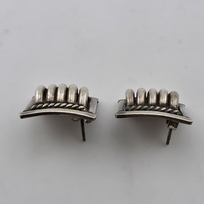 Priscilla Apache PA Sterling Silver Ribbed Cable Stud Earrings Southwest Navajo