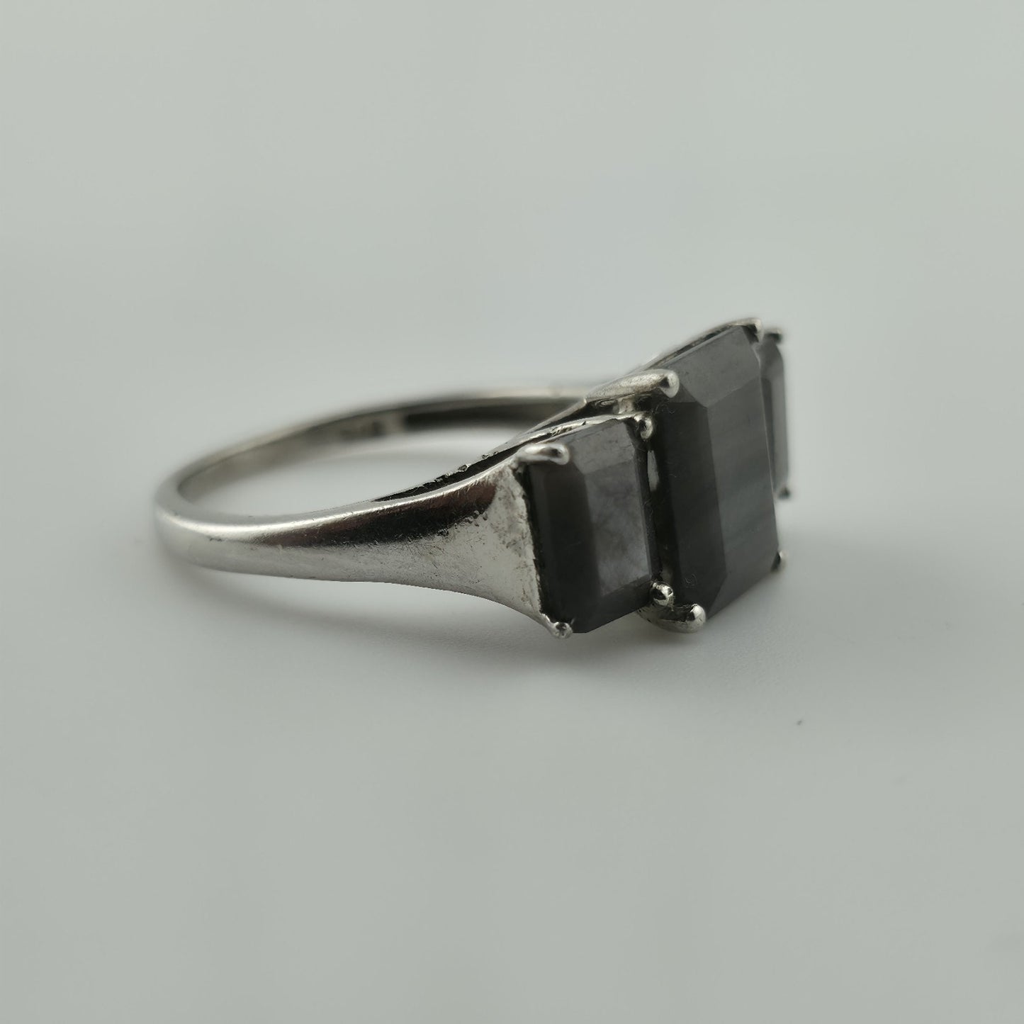 Sterling Silver Ring 925 Gray Quartz Stones Three Square Size 8