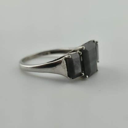 Sterling Silver Ring 925 Gray Quartz Stones Three Square Size 8
