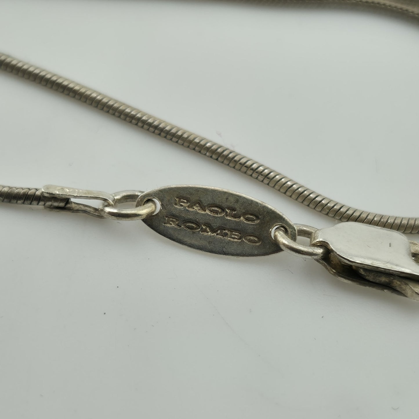 Paolo Romeo Sterling Silver 925 Amber Heart Pendant Necklace Snake Chain 16"