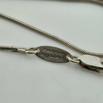 Paolo Romeo Sterling Silver 925 Amber Heart Pendant Necklace Snake Chain 16"